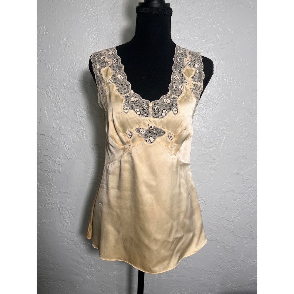 Only Hearts 100% Silk Lace Trim Camisole Top Champagne Yellow Women's Medium